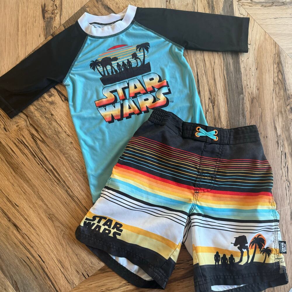 Disney Star Wars Swim Trunks and Rash Guard